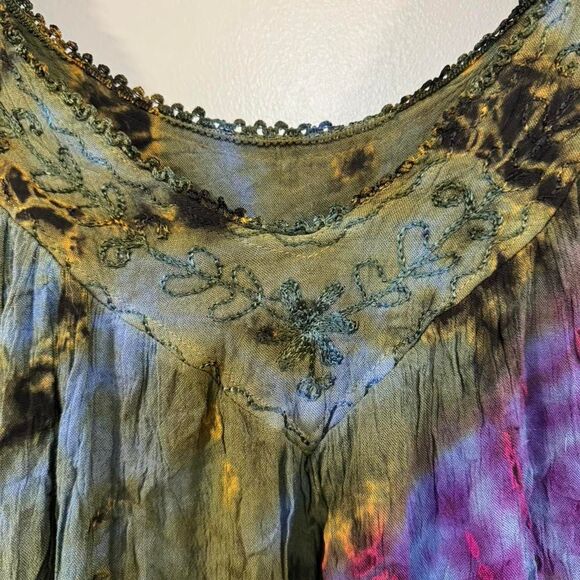 Green Purple tie dye tank top with lace trim One size Boho Indie Festival Grunge - Picture 5 of 8